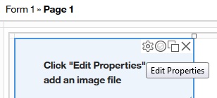 This graphic displays the mouse on the Edit Properties icon that exists in all form items.